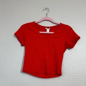 Red-orange V-Neck Ribbed Women's Top, Size L but fits like Small